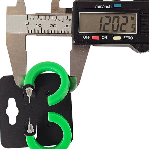 Green Hoop Earrings 1.2" Retro 1980s Neon Chunky Pierced Acrylic Gift Bag Y2K - Picture 5 of 7